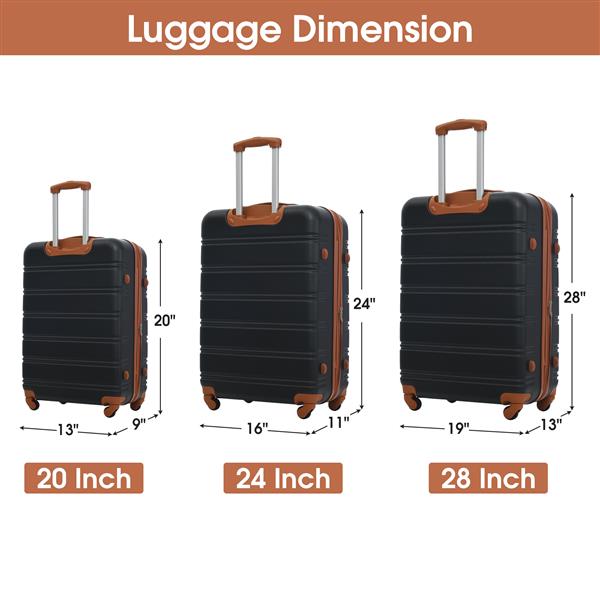 3 Piece Luggage Set Hardside Spinner Suitcase with TSA Lock 20" 24" 28" Available