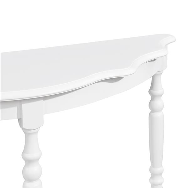 42'' Retro Circular Curved Half-Moon Console Table with Cloud Design Top and Open Shelf Solid Wood Frame and Legs, Milk White