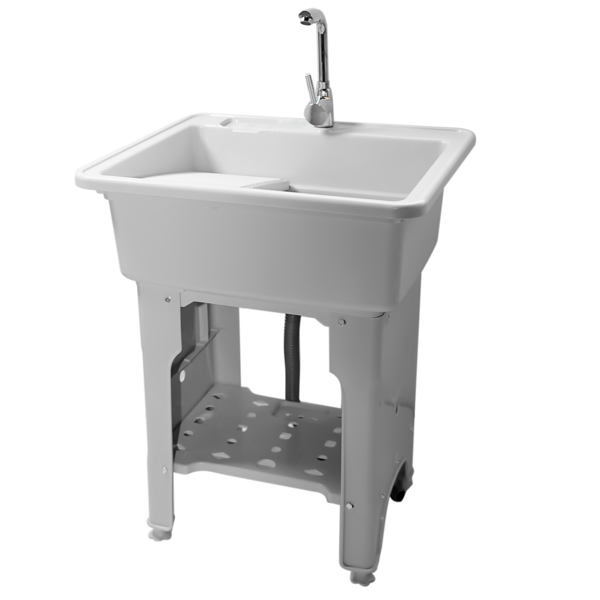 Gray Freestanding Plastic Utility Sinks Utility Sink Laundry Tub Outdoor Sink Drop in Deep Sink Kit with Inlet Pipe and Drain Pipe