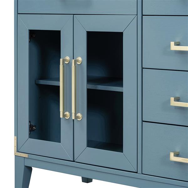 6-drawer and 2-Cabinet Retro Sideboard with Extra Large Storage Space, with ld Handles and Solid Wood Legs, for Kitchen and Living Room (Antique Blue)