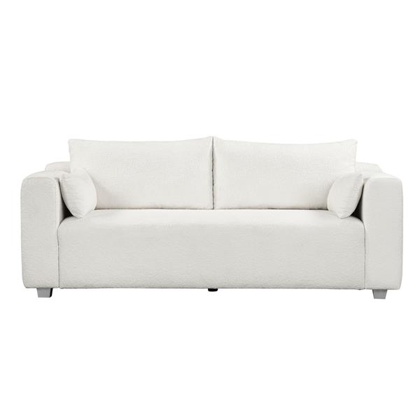 [New] 82*36" Modern Loop Yarn Fabric Sofa, One-Piece Seat Frame, Minimalist 2-3 Seat Couch Easy to Install, Loveseats with Extra Wide Domed Arms for Living Room, Bedroom, Apartment, Office(2 Pillows)