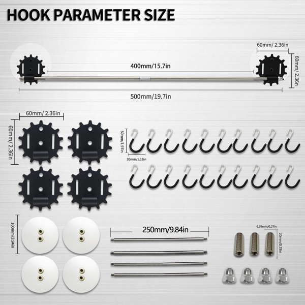 Steel wall mounted tool storage rack, garage storage, Garden tool storage box Wall mounted 20-inch 2-piece set with 20 adjusting hooks