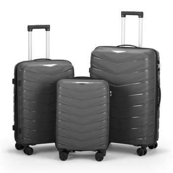 FCH V-shaped stripe 3-in-1 PP trolley case 20in 24in 28in PP iron trolley classic color - dark gray (grain pattern)