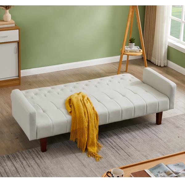 Beige Linen Double Sofa, Convertible Living Room Sofa Bed, Three Level Backrest Adjustment, Suitable for Living Room And Bedroom