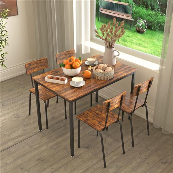 Dining Table Set 5-Piece Dining Chair with Backrest, Industrial style, Sturdy construction. Rustic Brown, 43.31'' L x 27.56'' W x 30.32'' H.