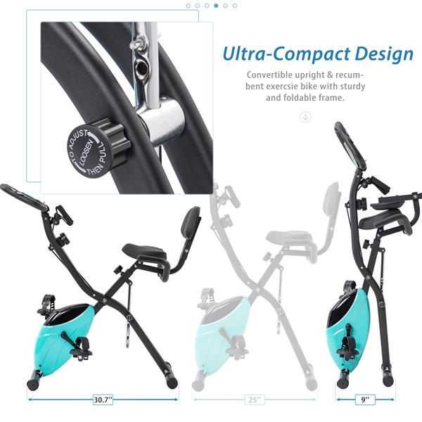 Folding Exercise Bike, Fitness Upright and Recumbent  with 16-Level Adjustable Resistance, Arm Bands and Backrest 