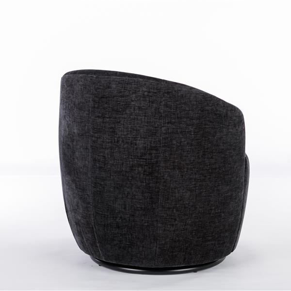 Chenille Fabric Swivel Armchair Barrel Chair With Black Powder Coating Metal Ring,Black