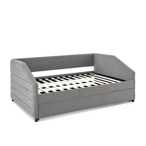 Full Size Daybed with Trundle Upholstered Tufted Sofa Bed, Linen Fabric, Grey (82.5"x58"x34")