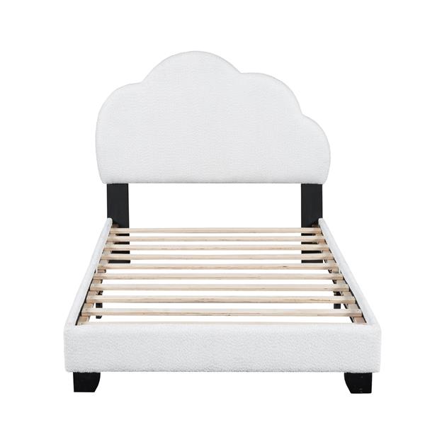 Twin Size Upholstered Boucle Fabric Platform Bed with Cloud-Shaped Headboard