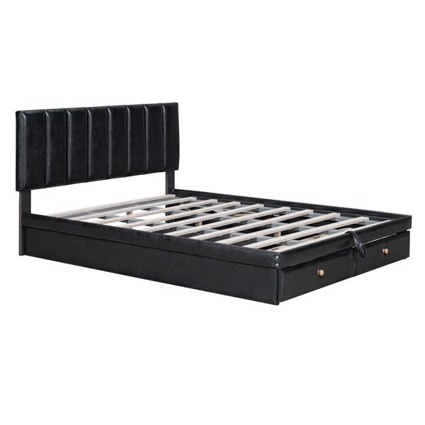 Full Size Upholstered Bed with Hydraulic Storage System and Drawer, Black