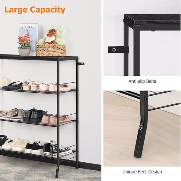  Entryway Shoe Rack Black Shoe Cabinet Free Standing Shoe Shelf 4 Tier Hallway Tall Shoe Rack for Entryway, Living Room, Large Capacity (Black)