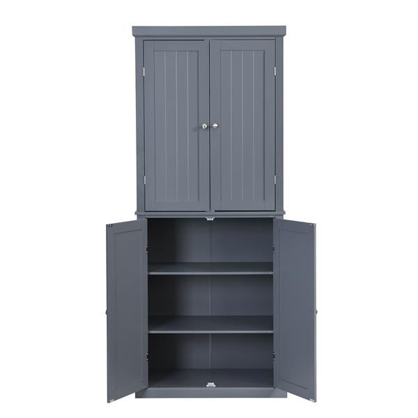 Freestanding Tall Kitchen Pantry, 72.4" Minimalist Kitchen Storage Cabinet Organizer with 4 Doors and Adjustable Shelves,Gray