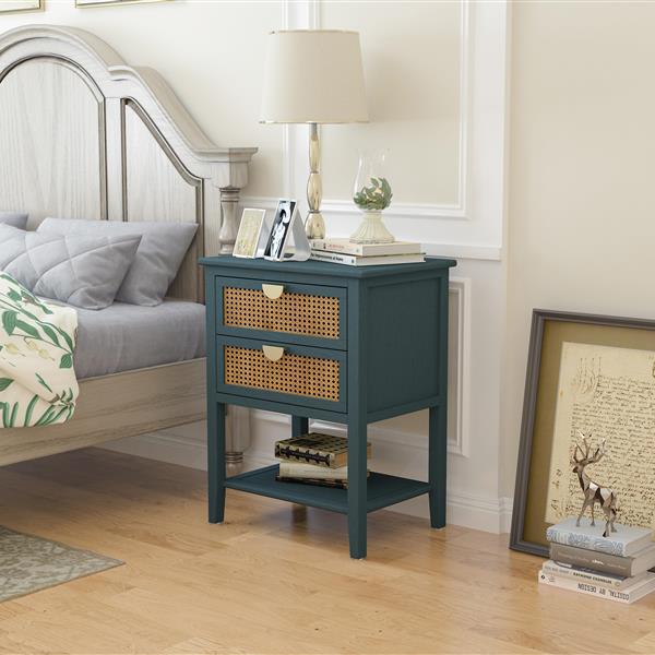 2 Drawer Side table,Naturel Rattan,End table,Suitable for bedroom, living room, study