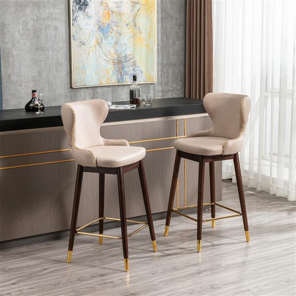 Furniture,29.9" Modern Leathaire Fabric bar chairs, Tufted ld Nailhead Trim ld Decoration Bar stools,Set of 2 (Beige)