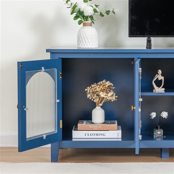 71-inch stylishTVcabinet Entertainment CenterTV stand,TVConsoleTable, Media Console,solidwood frame,Changhong glass door,Metal handle,antique blue,for the children's room,bedroom Living Room