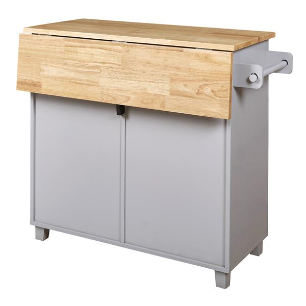 K&K Rolling Kitchen Island with Storage, Kitchen Cart with Rubber Wood Top, Spacious Drawer with Divider and Internal Storage Rack, Kitchen Island on Wheels with Adjustable Shelf Tower Rack, Grey