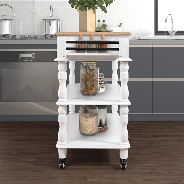 56 inch Rolling Kitchen Island with Storage,Kitchen Cart with Solid OAK Wood Top,Two-sided Kitchen island Cart on Wheels ,Wine and Spice Rack, Large Kitchen Cart with 2 Drawers, Milk White+Natural Top