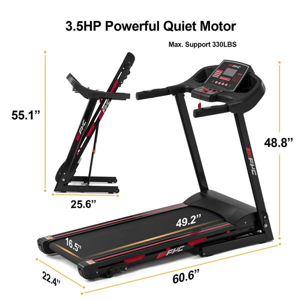 FFolding Treadmill for Home - 330 LBS Weight Capacity Running Machine with Incline/Bluetooth, 3.5HP 16KM/H Max Speed Foldable Electric Treadmill Easily Assembly, Home Gym Workout Exercise