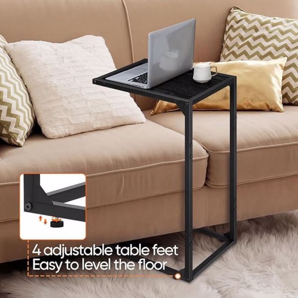 Side Table/C Shaped End Table for Couch & Bed, End Tables Living Room Tables Sofa Tables for Living Room, TV Tray for Eating on Couch, Small End Tables for Small Spaces, Easy Assembly, Black