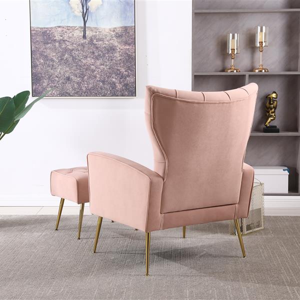 Modern Accent Chair with Ottoman,  Comfy  Armchair for Living Room, Bedroom, Apartment, Office (Pink)