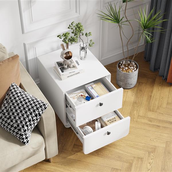 Modern Night Stand Storage Cabinet for Living Room Bedroom, Steel Cabinet with 2 Drawers,Bedside Furniture, circular handle