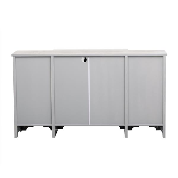 Retro Sideboard Glass Door with Curved Line Design Ample Storage Cabinet with Black Handle and Three Adjustable Shelves for Dining Room and Kitchen (Antique White)