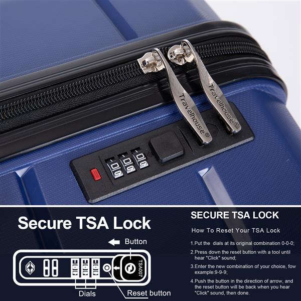 Hardshell Suitcase Spinner Wheels PP Luggage Sets Lightweight Suitcase with TSA Lock,3-Piece Set (20/24/28) ,Navy