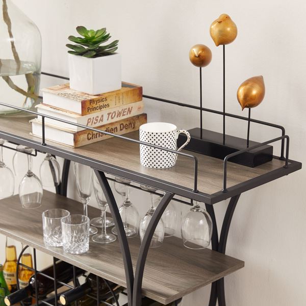 Painted Bar Cart, With Wine Rack And Glass Holder, For Kitchen, Serving, Hotel, Black