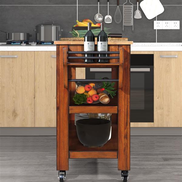 57 inch Rolling Kitchen Island with Storage,Kitchen Cart with Solid OAK Wood Top,Two-sided Kitchen island Cart on Wheels ,Wine and Spice Rack, Large Kitchen Cart with 2 Drawers, Walnut+Natural Top