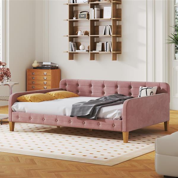 Full Size Upholstered Daybed with 4 Support Legs,Pink