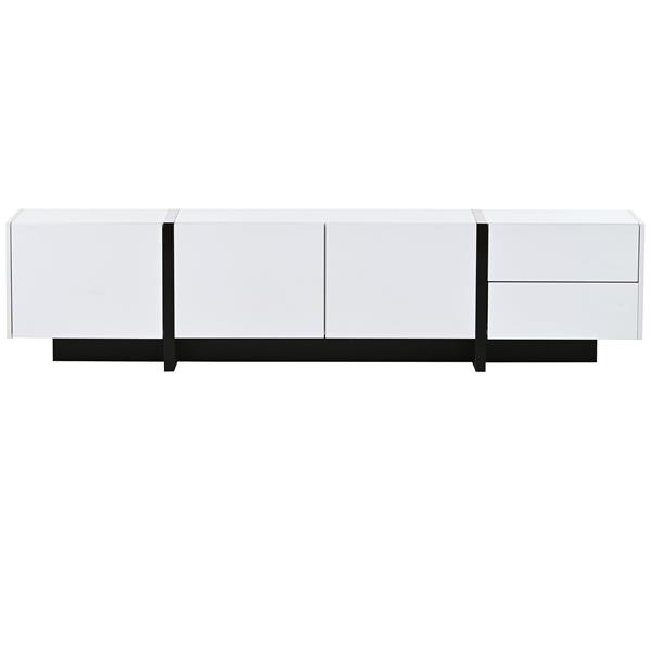 [VIDEO provided] White & Black Contemporary Rectangle Design TV Stand, Unique Style TV Console Table for TVs Up to 80'', Modern TV Cabinet with High Gloss UV Surface for Living Room.