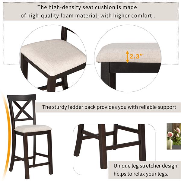 6-Piece Counter Height Dining Table Set Table with Shelf 4 Chairs and Bench for Dining Room (Espresso)