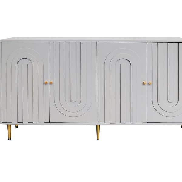 Modern Gray Lacquered 4 Door Wooden Cabinet Sideboard Buffet Server Cabinet Storage Cabinet, for Living Room, Entryway, Hallway, Office, Kitchen and Dining Room