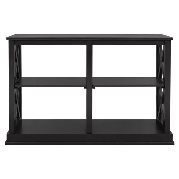 Console Table with 3-Tier Open Storage Spaces and "X" Legs, Narrow Sofa Entry Table for Living Room, Entryway and Hallway (Black)