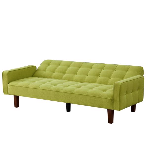 Green, Linen Futon Sofa Bed 73.62 Inch Fabric Upholstered Convertible Sofa Bed, Minimalist Style for Living Room, Bedroom.