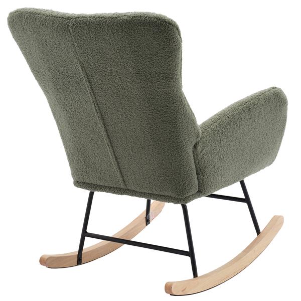 Nursery Rocking Chair, Teddy Upholstered Glider Rocker, Rocking Chair with High Backrest, Comfy Rocking Armchair for Living Room, Bedroom, Offices, GREEN