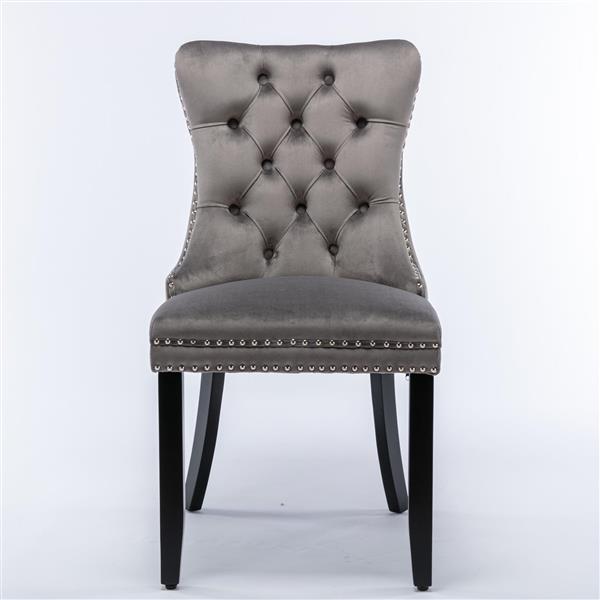 Modern, High-end Tufted Solid Wood Contemporary Velvet Upholstered Dining Chair with Wood Legs Nailhead Trim 2-Pcs Set,Gray