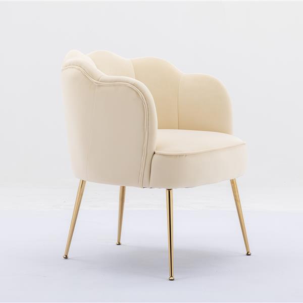 Shell Shape Velvet Fabric Armchair Chair With Gold Legs For Living Room Bedroom,Beige