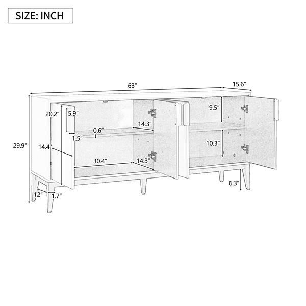 Storage Cabinet Sideboard Wooden Cabinet with 4 Doors for Hallway, Entryway, Living Room, Adjustable Shelf