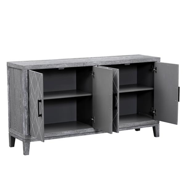 4-door Retro Sideboard with Adjustable Shelves, Two Large Cabinet with Long Handle, for Living Room and Dining Room (Light Gray)