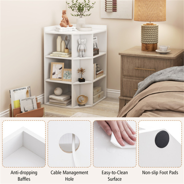 White  three-layer corner cabinet with charging station