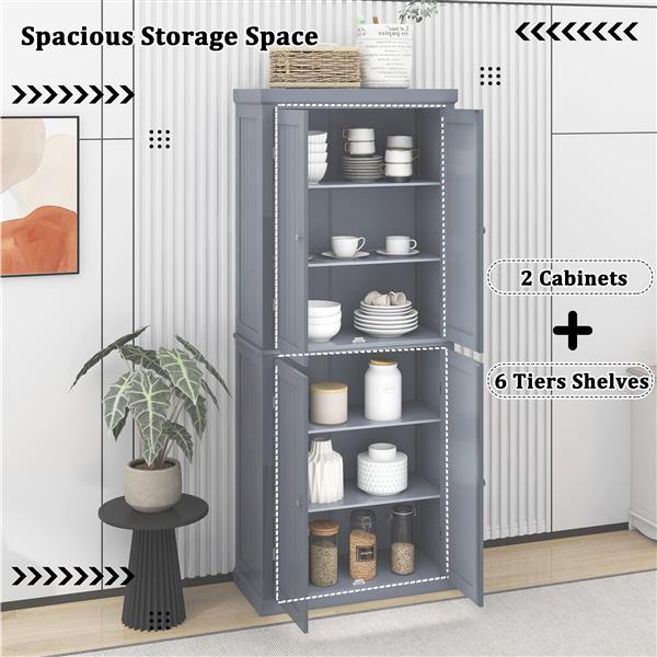 Freestanding Tall Kitchen Pantry, 72.4" Minimalist Kitchen Storage Cabinet Organizer with 4 Doors and Adjustable Shelves,Gray