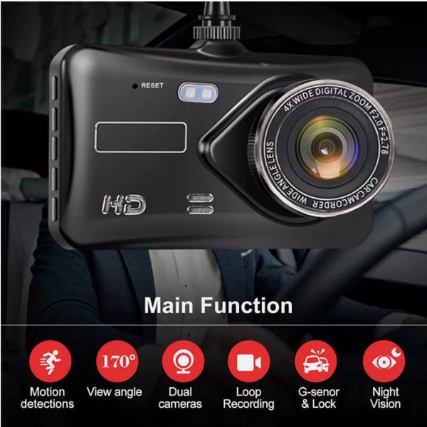 4" Car Dash Cam Camera Recorder Dual Front and Rear HD 1080P Night Vision UK