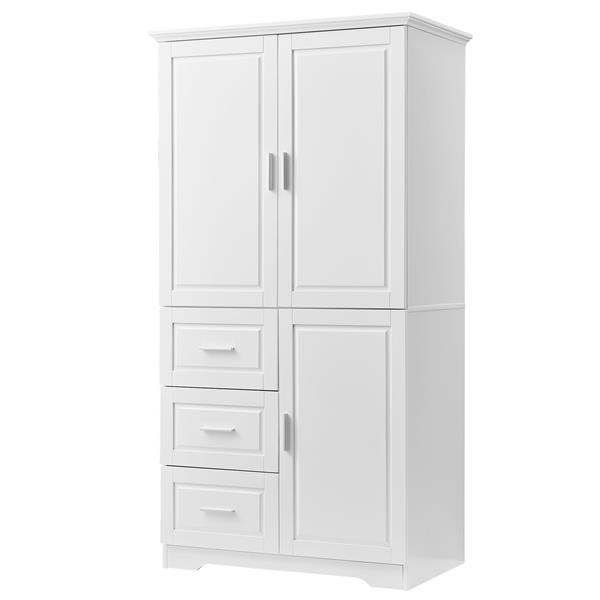 Tall and Wide Storage Cabinet with Doors for Bathroom/Office, Three Drawers, White