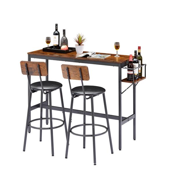 Bar Table Set with wine bottle storage rack. Rustic Brown,47.24'' L x 15.75'' W x 35.43'' H.