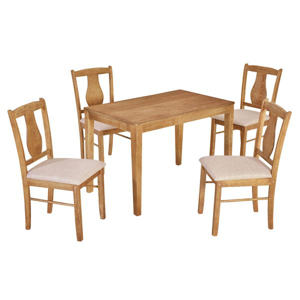 5-Piece Kitchen Dining Table Set, Wooden Rectangular Dining Table and 4 Upholstered Chairs for Kitchen and Dining Room (Drift Wood)