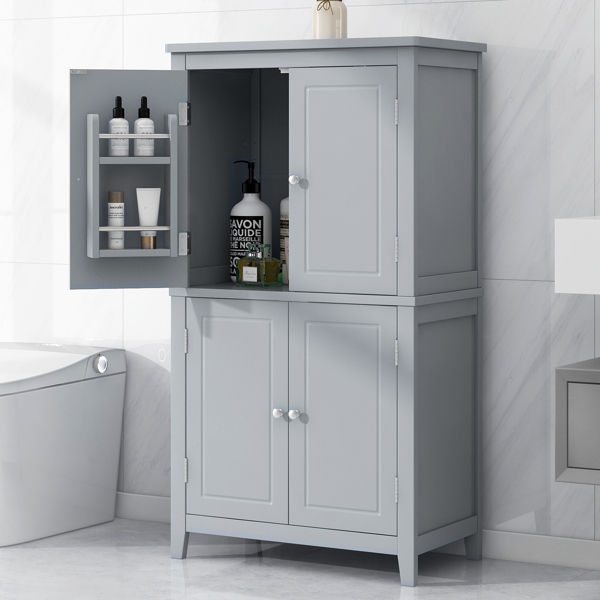 Bathroom Storage Cabinet, Cabinet with Two Doors and Drawers, Adjustable Shelf, MDF Board, Grey  