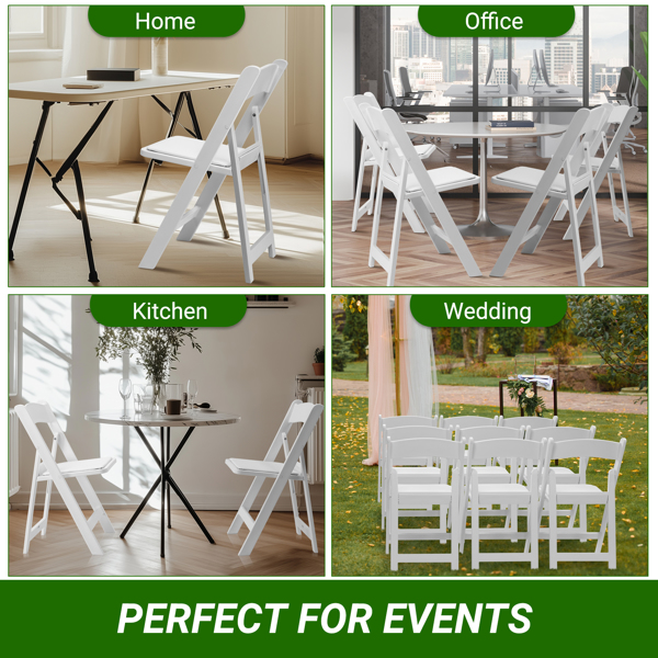 4 Pack Folding Chairs, Resin Chairs with Padded Seat, Comfortable Event Chairs Indoor Outdoor for Home Event Party Picnic School Wedding, White