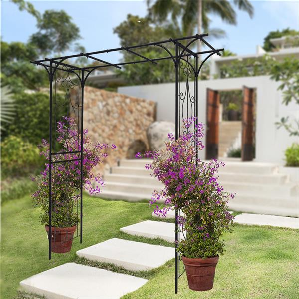 Metal Garden Arch L80.3'' x W20.47'' x H81.1'' Climbing Plants Support Rose Arch Outdoor Black