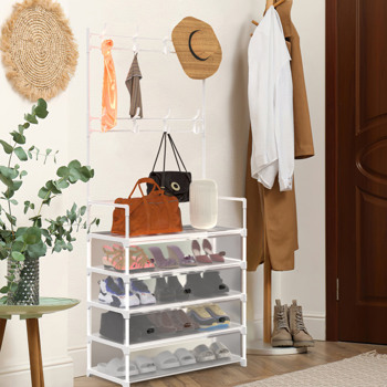 5-Tier Dustproof Entryway Hall Tree Coat <b style=\\'color:red\\'>Rack</b> <b style=\\'color:red\\'>Shoe</b> <b style=\\'color:red\\'>Rack</b> With 8 Removable Hooks Freestanding <b style=\\'color:red\\'>Shoe</b>